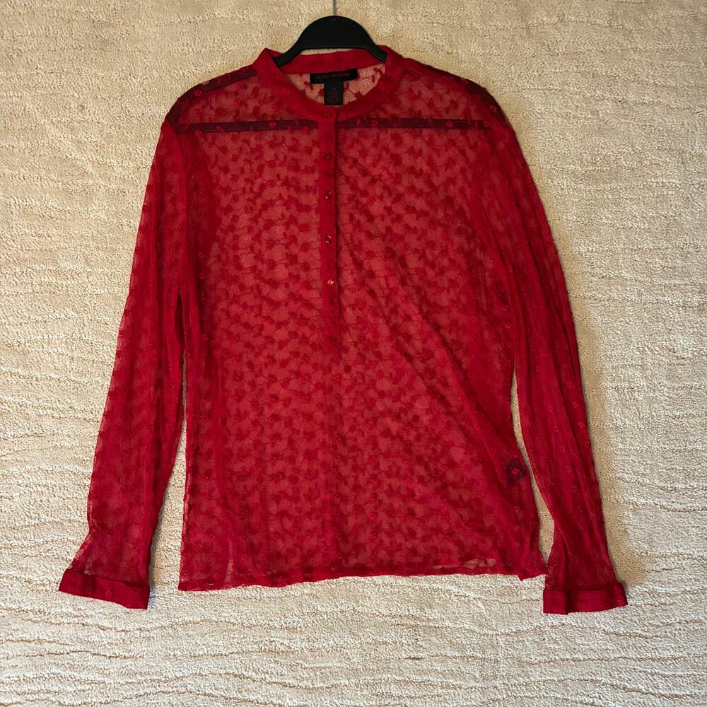 Y2K Size 14 Red Floral Sheer Whimsigoth Dark Romantic Long Sleeve Indie Sleaze
